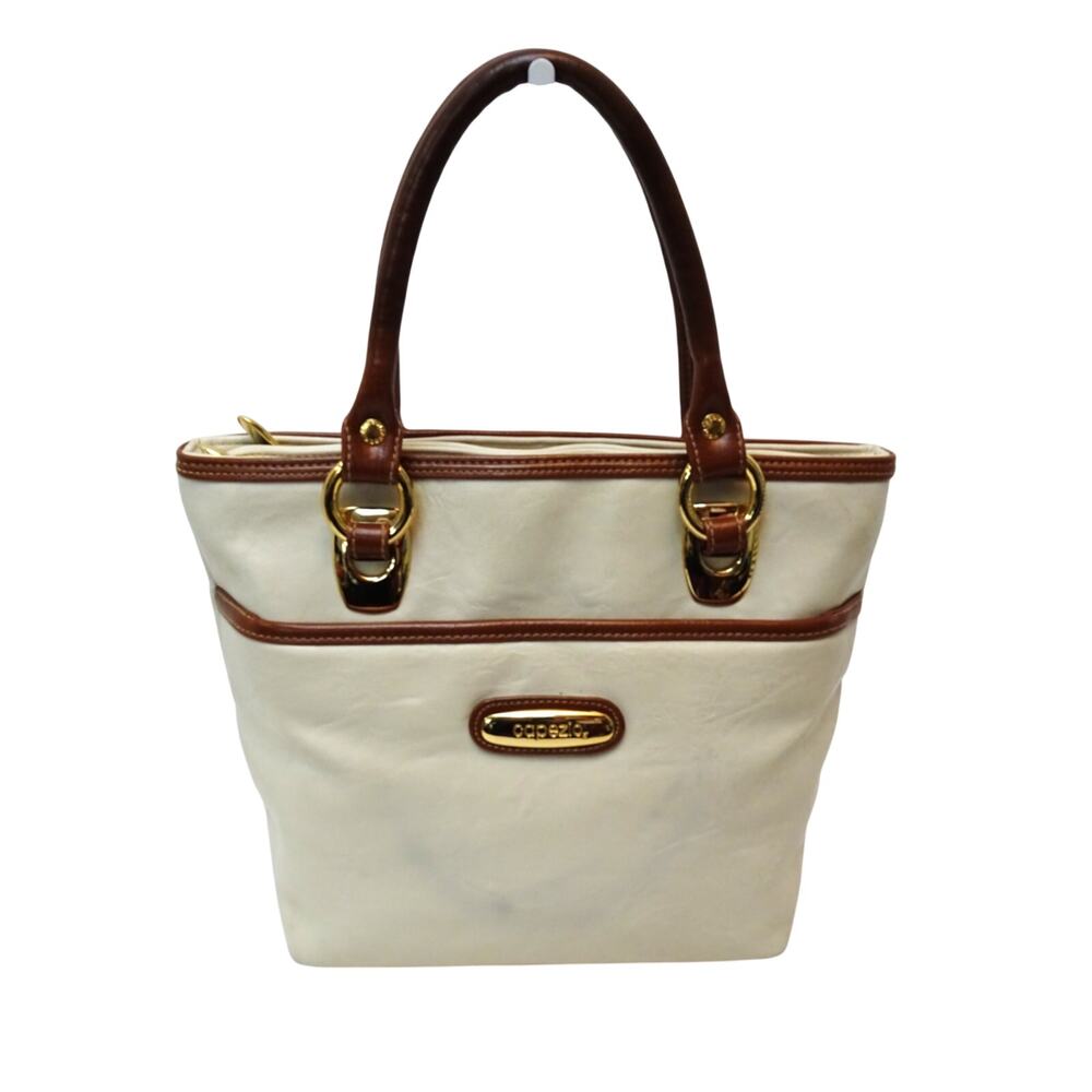 Capezio Cream & Brown Trim Faux Leather Handbag